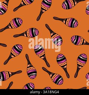 Nahtloses Muster mit kubanischen oder mexikanischen Maracas. Musikinstrument. Wild West, Mexiko Konzept. Vektorzeichnung Hintergrund für Textil, Tapete Stock Vektor