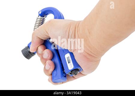 Einstellbare, gewichtete Trainingsgeräte zum Drücken der Hand, isoliert auf weißem Hintergrund. Stockfoto