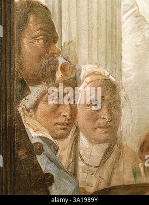 TIEPOLO, Giovanni Battista (* 1696, Venezia, d. 1770, Madrid) das Bankett von Kleopatra (Detail) 1746-47 Fresco Palazzo Labia, Venedig dieser Abschnitt zeigt die Gesichter von drei Gefährten Antonius und zeigt die sorgfältige Wiedergabe der Physiognomien. --- Schlüsselwörter: ----------------- Autor: TIEPOLO, Giovanni Battista Titel: Das Bankett von Kleopatra (Detail) Zeitlinie: 1701-1750 Schule: Italienisch Form: Malerei Art: Historisch Stockfoto