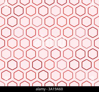 Geometrisches Muster. Kräftige, abgerundete Sechseck-Mosaikzellen mit Polsterung. Rote Farbtöne. Sechseckige Zellen. Nahtloses Muster. Illustration des Tileable Vektors. Stock Vektor