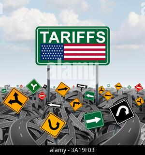 Verwirrung und Unsicherheit der US-Zolltarife mit der Ausrichtung der US-Zollstrategie und wirtschaftspolitischen Fragen wie Steuern oder TRA der US-Regierung Stockfoto