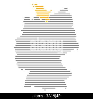 Das Bundesland Schleswig-Holstein auf gestreifter Einzelkarte Deutschlands mit orangefarbenen Markierungen Stockfoto