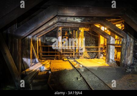 Galerie in einer verlassenen Mine in Butte, Montana. Stockfoto