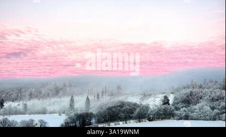 Vollmond und Nebel im Winter rund um Veldrom/Feldrom/Kempen Stockfoto