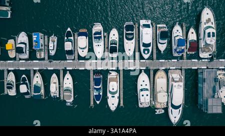 Die Marina in Saugatuck Douglas City in Michigan wurde zu einer bekannten Kunstkolonie und touristischen Destination Stockfoto