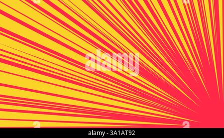 Schnelle Geschwindigkeitslinien im Pop-Art-Stil. Auffällige rote, gelbe und orangene Streifen strahlen aus der Mitte aus und sorgen für einen aufregenden Actionlook. Stock Vektor