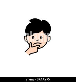 Gesichtssymbol im Cartoon-Stil mit nachdenklichem Ausdruck und dunklem Haar Stock Vektor