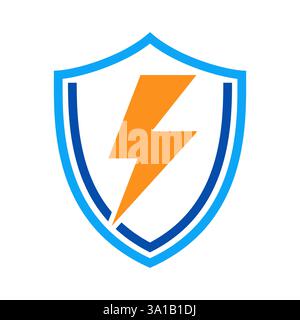 Schildsymbol mit einem Blitzsymbol. Konzept des Energiesystems, der Cybersicherheit Stock Vektor