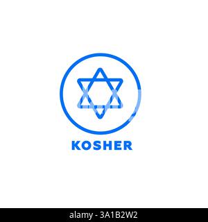 Star of david Emblem, das die Zertifizierung koscherer Lebensmittel in blauem Kreis darstellt Stock Vektor