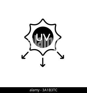 UV-Schutz-Symbol, das ultraviolettes Licht durch drei Richtungspfeile abgibt Stock Vektor