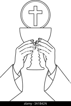 Hände eines Priesters, der weiht, ein katholisches Symbol. Vektor der Strichgrafik Stock Vektor