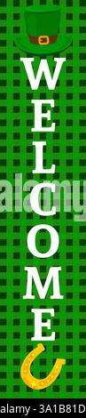 Willkommen - Happy St Patrick's Day - lustiger irischer Tag-Schriftzug im karierten Muster für Poster, Flyer, T-Shirts, Karten, Einladungen, Aufkleber, Stock Vektor