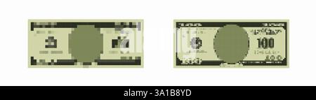 Verschwommenes Paar amerikanischer Dollarscheine mit grüner Färbung und detaillierten Markierungen auf beiden Seiten Stock Vektor