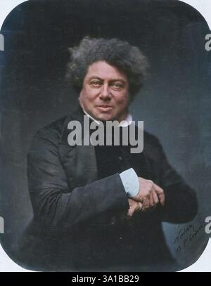 [Album mit Fotografien, Stichen, Zeichnungen und Publikationen betreffend Alexandre Dumas], November 1855. (Farbiger Schwarzweiß-Druck). Stockfoto