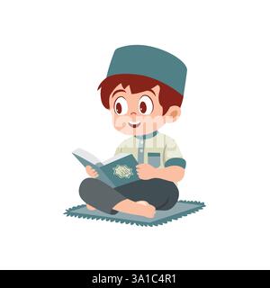 Süßes islamisches Kind, das den Koran lernt Stock Vektor