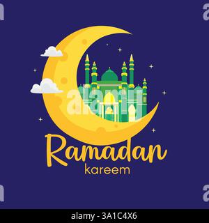 Wunderschöne Moschee und Mondsichel für den Ramadan Stock Vektor