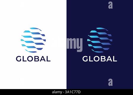 Modernes und kreatives Global Technology Logo mit blauen Wellenelementen Stock Vektor