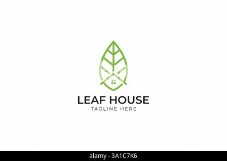 Leaf House Logo für Business Nature and Environment Immobilienentwickler Stock Vektor