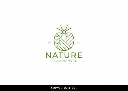 Naturlogo grünes Wachstum und ökologisches Emblem Balance aus umweltfreundlicher nachhaltiger Landwirtschaft und natürlicher Schönheit Stock Vektor