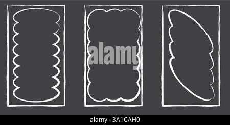 Handgezeichnete, innen gezogene Spitzen-Rahmen. Rahmen mit Kreidelinie. 9 bis 16 Social-Media-Frames Stock Vektor
