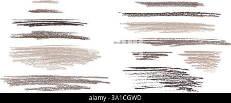 Make-up-Striche Set, Eyecliner-Farbmuster, schwarzer Texturpinsel. Brauenmascara. Farbpalette. Vektortextur isoliert auf weiß. Handgezeichnete Illustration für Stock Vektor