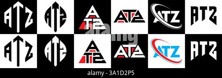 AZ-Letter-Logo im 6-Stil. ATZ Polygon, Kreis, Dreieck, Sechseck, flach und schlicht mit schwarz-weißem Buchstaben-Logo in verschiedenen Farben Stock Vektor