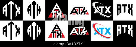 ATX Letter-Logo im 6-Stil. ATX-Polygon, Kreis, Dreieck, Sechseck, flach und schlicht mit schwarz-weißem Schriftzug Stock Vektor