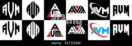 AVM Letter-Logo im 6er-Stil. AVM Polygon, Kreis, Dreieck, Sechseck, flach und schlicht mit schwarz-weißem Schriftzug Stock Vektor