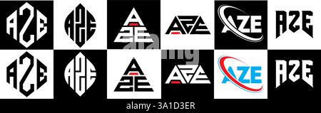 AZE Letter-Logo im 6er-Stil. AZE Polygon, Kreis, Dreieck, Sechseck, flach und schlicht mit schwarz-weißem Buchstaben-Logo in verschiedenen Farben Stock Vektor