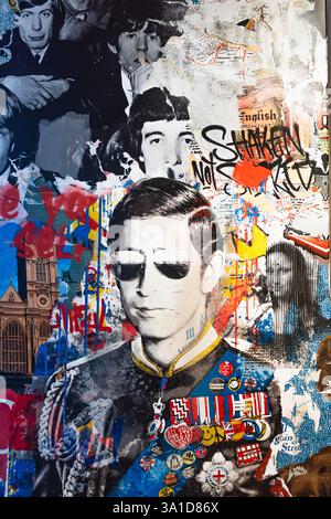 Bunte Street Art-Gesichtsgemälde auf der Stadtmauer. London, UK, 2. September 2023 Stockfoto