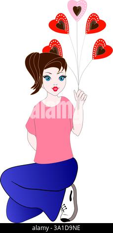 Mädchen, das ein Herz hält. Stock Vektor