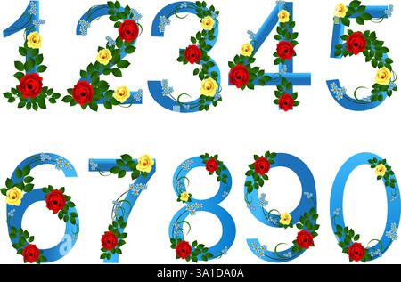 Sammlungsnummern mit Blumen. Stock Vektor