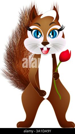 Zeichentrickhörnchen mit einer Blume. Stock Vektor