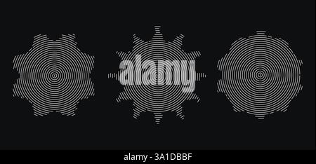 Vektorsatz abstrakter wellenförmiger Halbtonformen in Schwarz und weiß. Vektor-Pop-Art-Texturen Stock Vektor