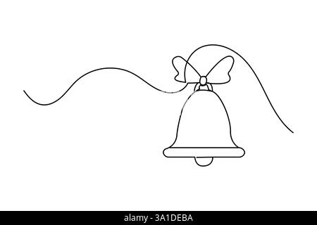 Durchgehende einzeilige Zeichnung der Weihnachtsglocke Kontur Vektor-Symbol Stock Vektor