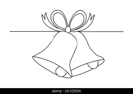 Durchgehende einzeilige Zeichnung der Weihnachtsglocke Kontur Vektor-Symbol Stock Vektor