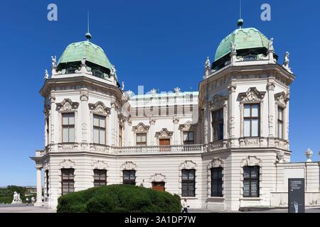 Oberes Schloss Belvedere in Wien, Österreich. Barocke Architektur, historisches Wahrzeichen aus dem Jahr 1723. Stockfoto