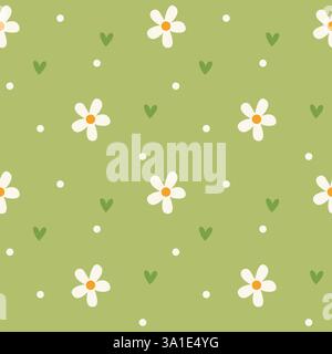 Hand drawn seamless pattern with cute floral. Abstract floral print with hearts. Stock Vektor