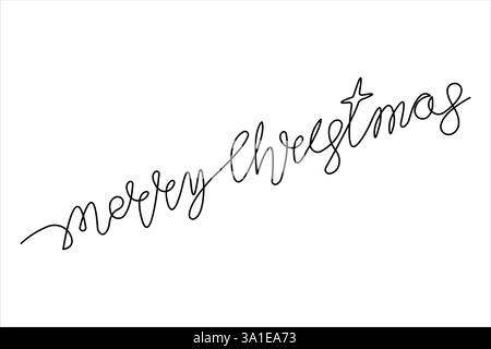 Merry Christmas – durchgehendes, einzeiliges Zitat mit Handschrift. Vektor-Design für Weihnachtsgrußkarte, Einladung, Banner, Weihnachtsdekoration Stock Vektor