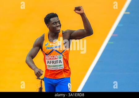 Apeldoorn, Niederlande. März 2025. APELDOORN, NIEDERLANDE - 8. MÄRZ: Elvis Afrifa aus den Niederlanden während der Leichtathletik-Halleneuropameisterschaft 2025 in Omnisport am 8. März 2025 in Apeldoorn, Niederlande. (Foto von Andre Weening/Orange Pictures) Credit: Orange Pics BV/Alamy Live News Stockfoto