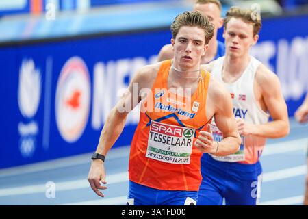 Apeldoorn, Niederlande. März 2025. APELDOORN, NIEDERLANDE - 8. MÄRZ: Jeff Tesselaar aus den Niederlanden während der Leichtathletik-Halleneuropameisterschaft 2025 in Omnisport am 8. März 2025 in Apeldoorn, Niederlande. (Foto von Andre Weening/Orange Pictures) Credit: Orange Pics BV/Alamy Live News Stockfoto