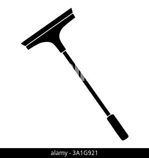 Schwarze Silhouette des Abziehers Reinigungswerkzeug mit langem Griff für Fensterwäsche, Glyphe Symbol flache Vektor-Illustration Stock Vektor