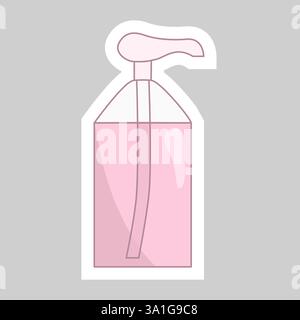 Aufkleber mit Spenderflasche gefüllt mit rosafarbenem Reinigungsmittel, Vektorillustration Stock Vektor