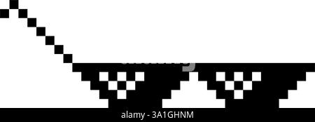 Lustige Pixelige Sonnenbrille. Einfache lineare Abbildung einer 8-Bit-Boss-Brille mit schwarzem Pixel. Stilvolle Brille auf weißem Hintergrund Stock Vektor