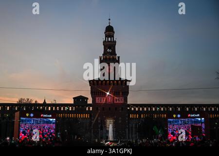 Italien. März 2025. Allgemeine Ansicht des Schlossplatzes während der Ferrari-Präsentation des Formel-1-Fahrerteams am 6. März 2025 auf dem Schlossplatz in Mailand, Italien (Bild: © Tiziano Ballabio/Pacific Press via ZUMA Press Wire) NUR REDAKTIONELLE VERWENDUNG! Nicht für kommerzielle ZWECKE! Stockfoto