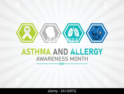 Asthma und Allergie Bewusstsein Monat Mai – Ursachen, Symptome und Prävention Stock Vektor