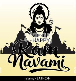 Silhouette von Lord Rama mit Pfeil mit Hindi-Text, was Shree RAM Navami Feiertag Hintergrund für religiöse Feiertage in Indien bedeutet Stock Vektor