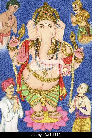 Ganesha, 10 Fragen, Schlinge, Anbetung, Stachel, Frucht, hinduismus, Kunst, Künstler Manivelu, Kunst der himalaya-Akademie Stockfoto