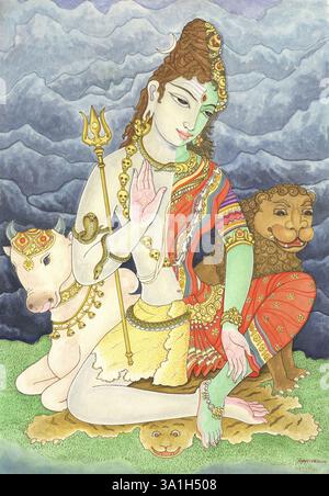 10 Fragen, hinduismus, Kunst, Künstler Manivelu, Kunst der himalaya-Akademie, shiva, Shakti, ardhanarisvara, gott, Göttin, Segen Stockfoto