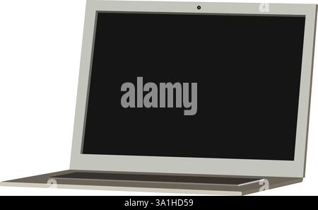 Ein Laptop mit schwarzem Bildschirm ist geöffnet. Der Laptop ist auf einem weißen Hintergrund. Laptop-Karikaturabbildung isoliert auf weißem Hintergrund Stock Vektor